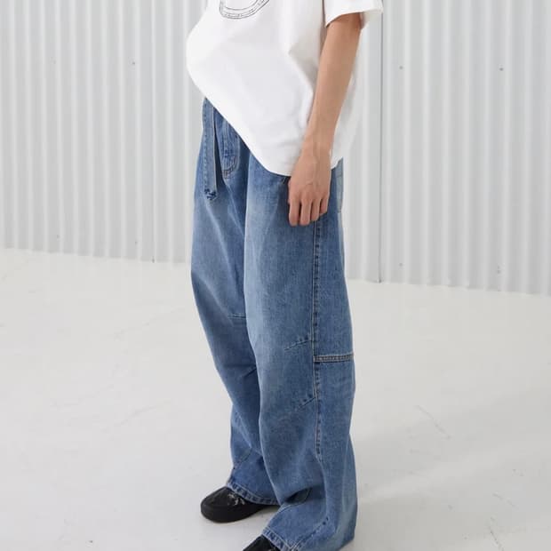 디키즈 x 해칭룸 벨티드 스노우 데님팬츠 청바지 washed blue