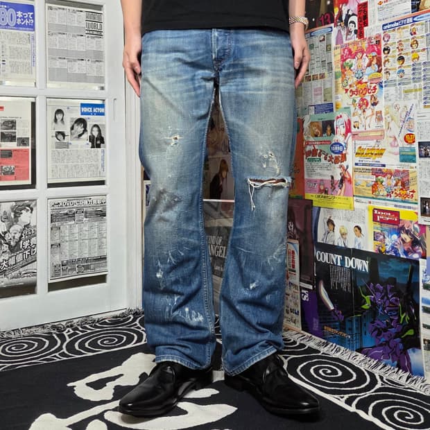 디젤 중청 디스 데미지 버튼플라이 데님 팬츠