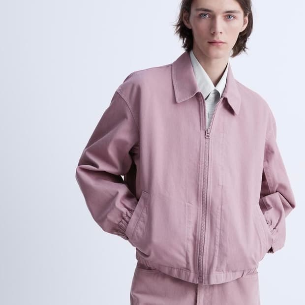 유니클로U 르메르 콜라보 핑크 코튼 워크 봄버 자켓 블루종 M 95 비죠