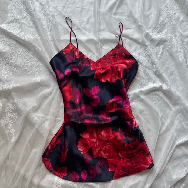 오리엔탈 플로럴 실크 슬립 원피스