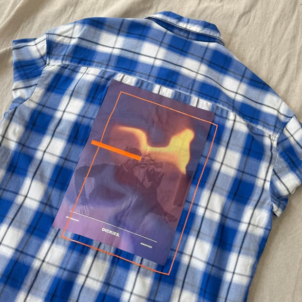 디키즈 백프린팅 블루 체크 셔츠 M(105)