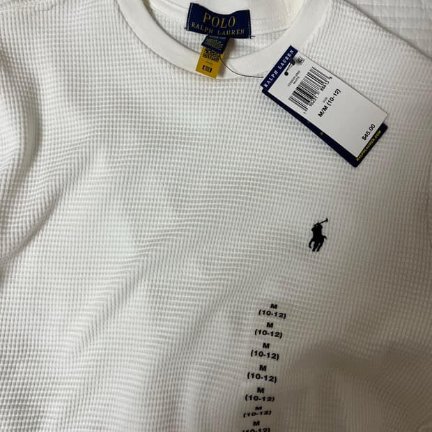 폴로랄프로렌 키즈 보이즈 화이트 와플 긴팔 티셔츠 m