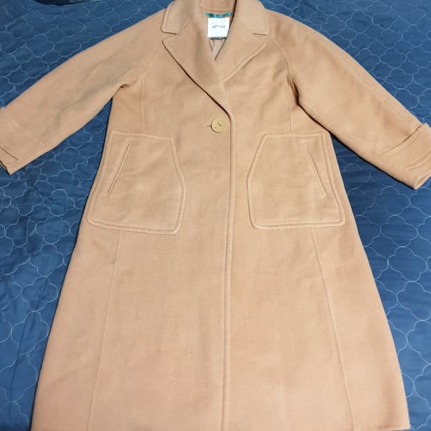 쥬시쥬디 핸드메이드 헤링본 캐시미어 울 브레스티드 롱코트 베이지 (S)