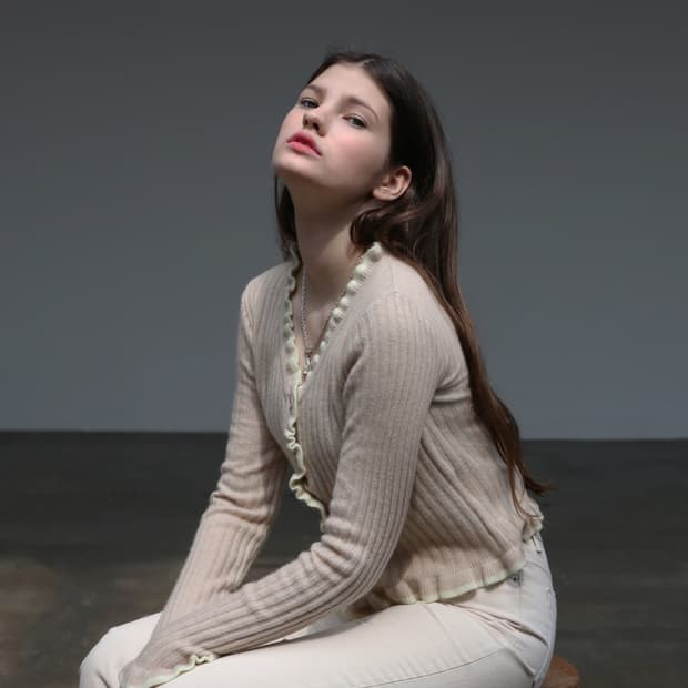 소프트서울 프릴 가디건 오트밀베이지/옐로우