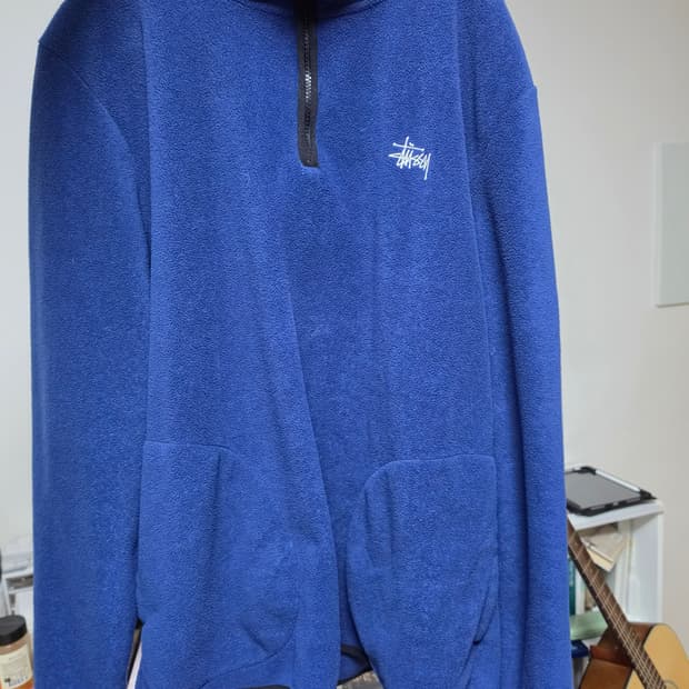 스투시 블루 플리스 하프집업 XL