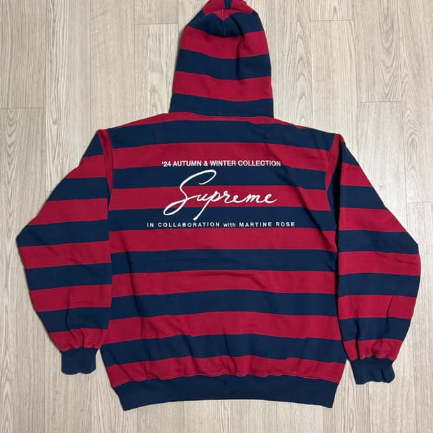 슈프림 마틴로즈 후드 스웨트셔츠 스트라이프 레드 네이비
