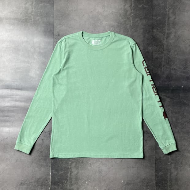 CARHARTT 칼하트 라이트그린 레터링 긴팔 티셔츠 A00951
