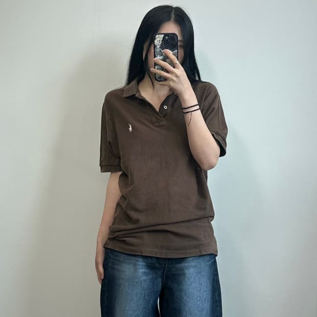 폴로 랄프로렌 자수로고 카키 피케 반팔 카라 티셔츠