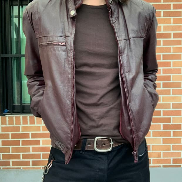 (실측M) 카우하이드 버건디 레더 자켓