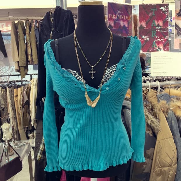 갸루 민트 골지 니트