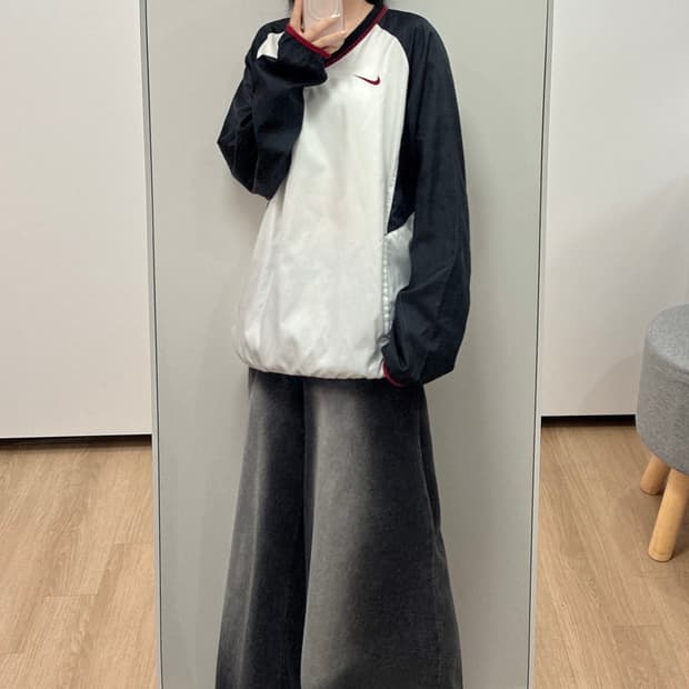 나이키 버건디 자수로고 브이넥 나일론 웜업 탑 XL