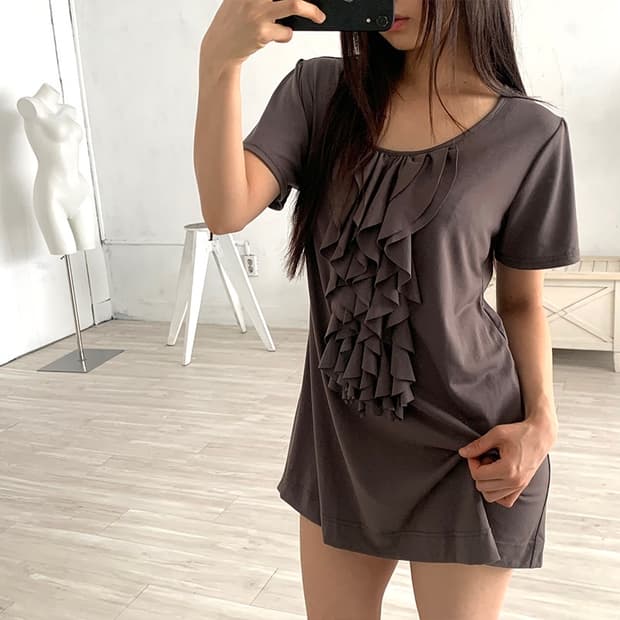 Dark Brown Ruffled Mini Dress