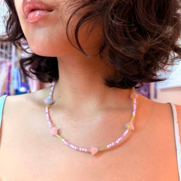 핸드메이드🌷봄꽃(바이올렛)비즈 목걸이