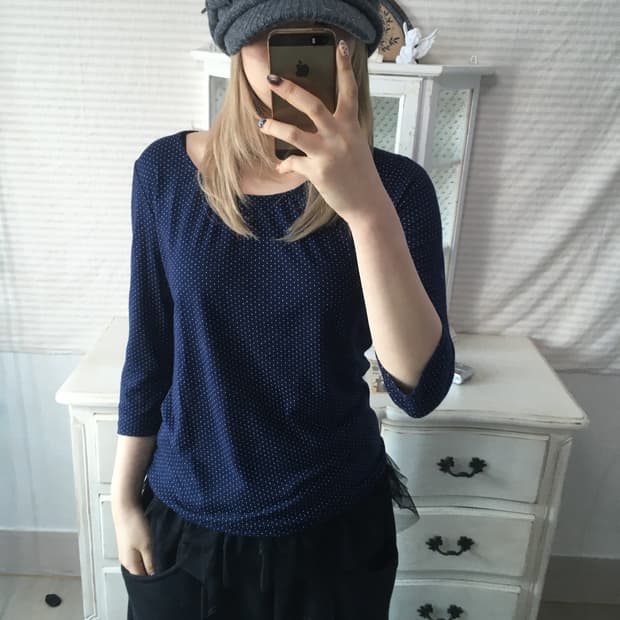 일본빈티지 네이비 도트 티셔츠