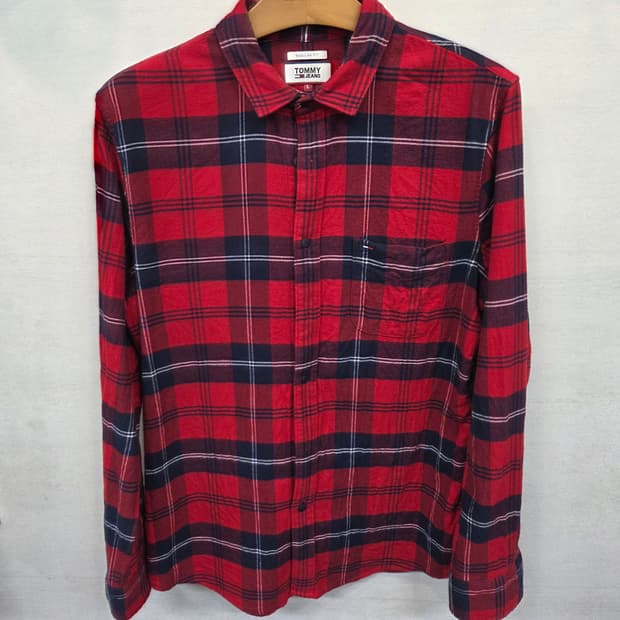 타미 진스 울 모직 체크 셔츠 긴팔 L 레귤러 