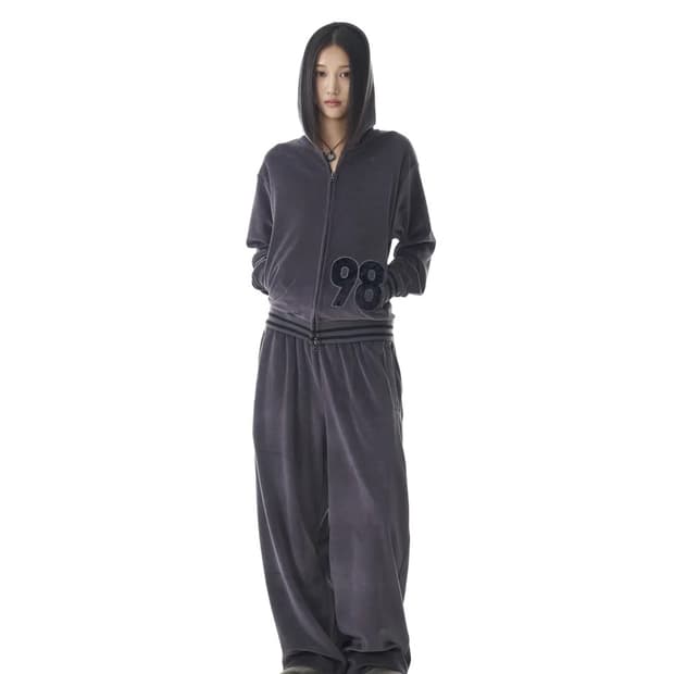아캄 98 패치 벨루어 집업 후디 & 팬츠 다크 그레이