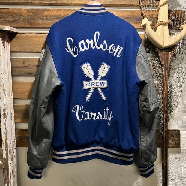 [L]90's USA 빈티지 블루 울 레더 바시티 자켓