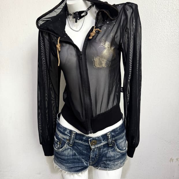 Mesh Cross Printing Zip Up