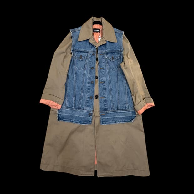 디젤 레이어드 데님 트렌치 코트