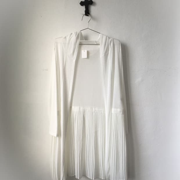 Pleats layered hood open cardigan