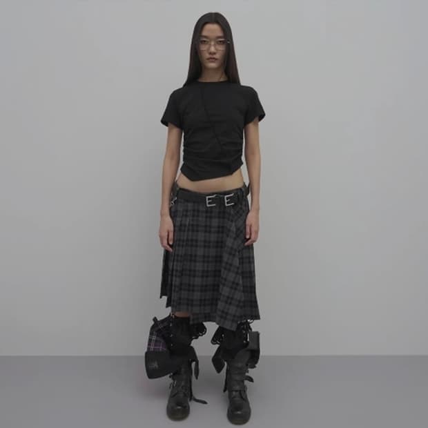 lcdc tm 엘디씨 티엠 플리츠 체크 미디 스커트