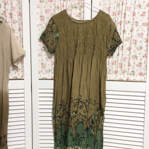 빈티지 히피에스닉 카키 블라우스