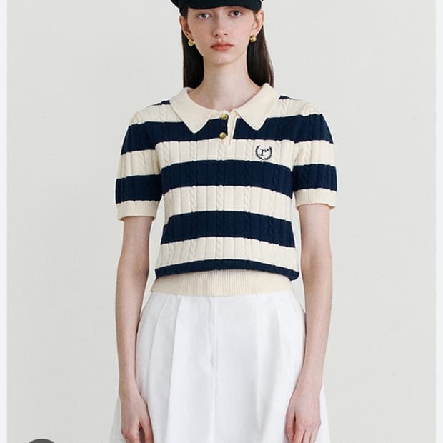 로라로라 스트라이프 케이블 반팔 니트