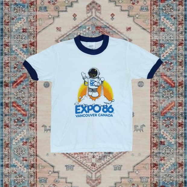 80s EXPO 86 스페이스맨 링거 티셔츠 (L) - 희귀템
