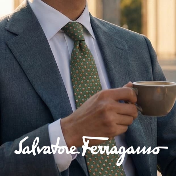 살바토레 페라가모 실크 그린 패턴 넥타이 8.7cm B등급 A19432
