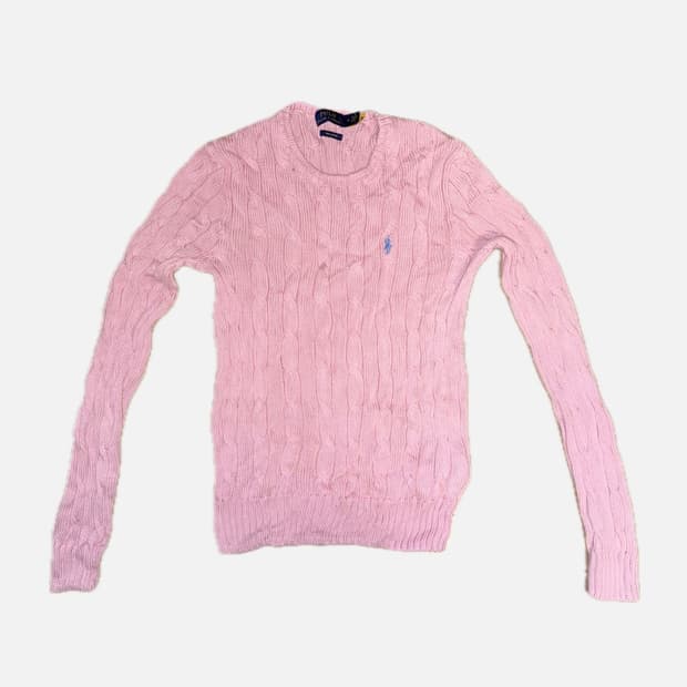 폴로 랄프로렌 케이블 니트 코튼 크루넥 스웨터 M / 카라멜 핑크