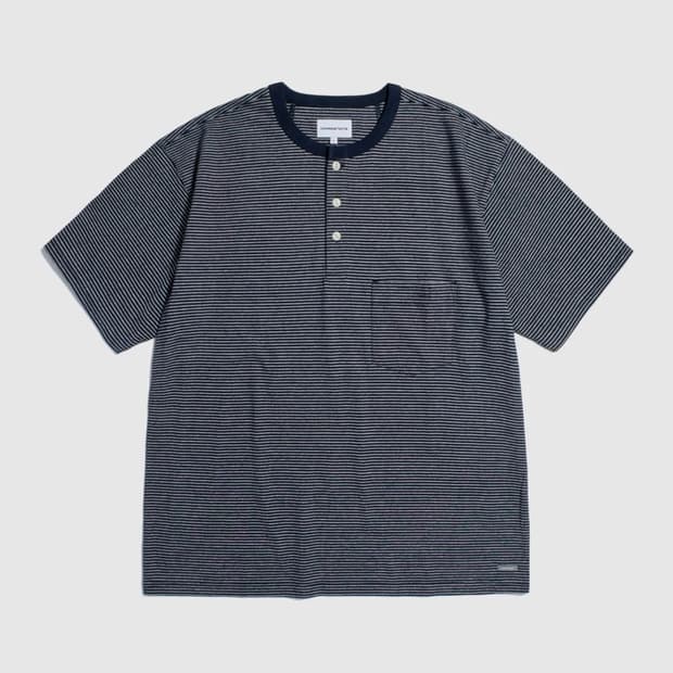 [미개봉] 에스피오나지 Micro Stripe Henley Tee Nav