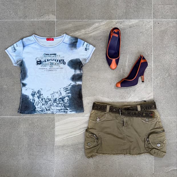 Mute blue vintage graphic half t 