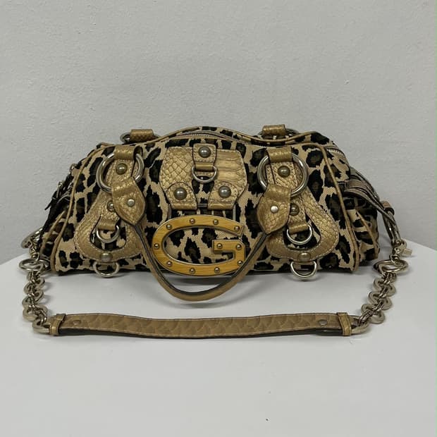 게스 빈티지 레오파드 G버클 체인 토트백 숄더백