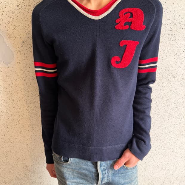 90s AJ Italy — Letterman Patch Knit