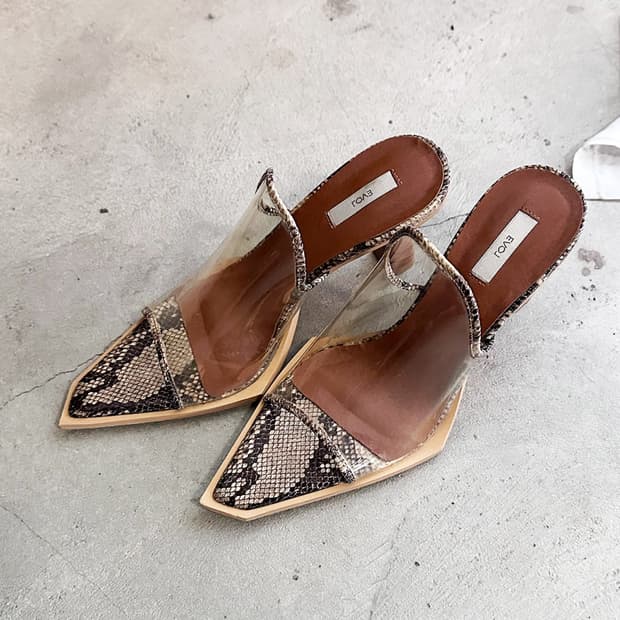 EVOL pointed wood heel mules