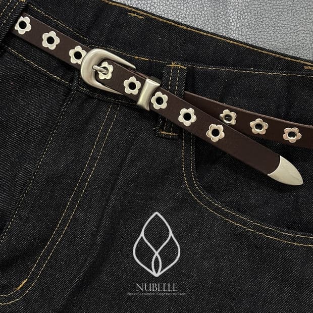 🌗 Flower stud belt / 플라워 스터드 소가죽 웨스턴 벨트