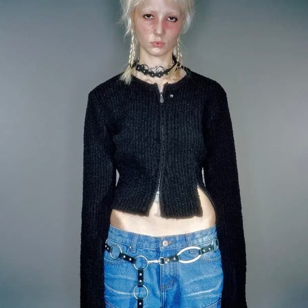 베이컨트 아카이브 니트 집업 가디건 블랙 m