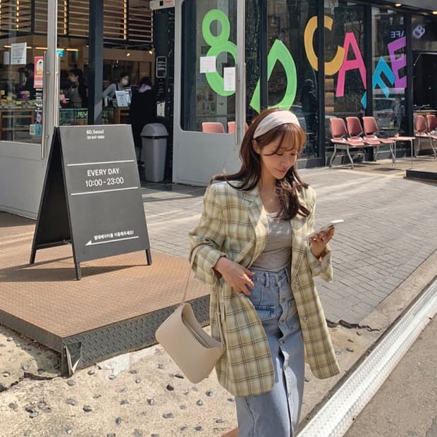 체크 오버핏 자켓