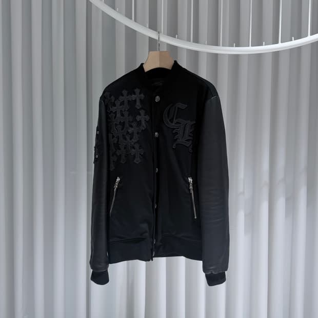 (A+/L) / 크롬하츠 레터맨 레더 바시티 가죽 자켓 블랙