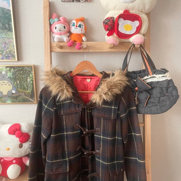 모리걸 빈티지 체크 후드 퍼 떡볶이 코트 🤎♥️