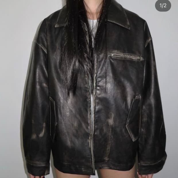 플리즈 프로젝트 비건레더 워싱 자켓