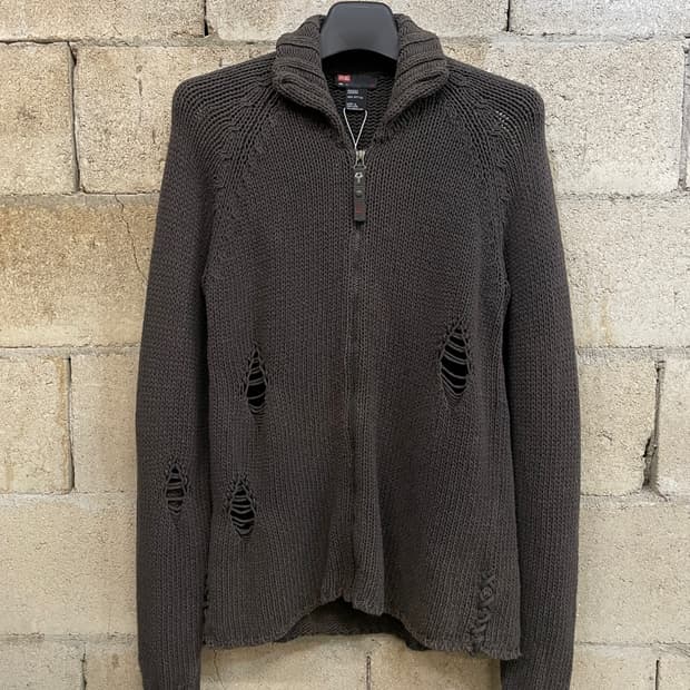 디젤 데미지 니트 집업 