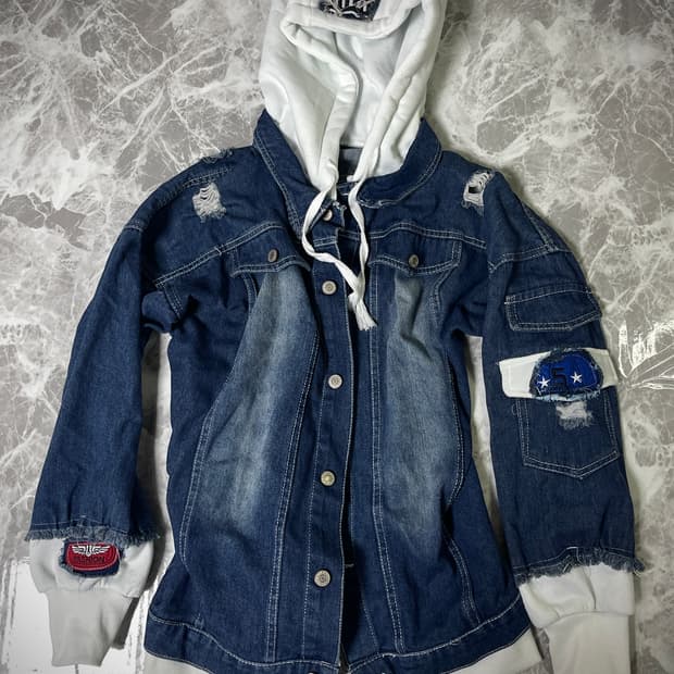 patchwork denim hoody jacket
