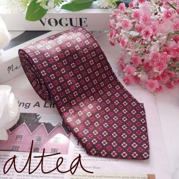 알테아 실크 브라운 플라워 패턴 넥타이 9.1cm A+등급 K2355