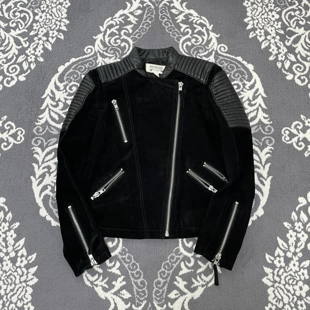 None Mixed Leather Moto Jacket
