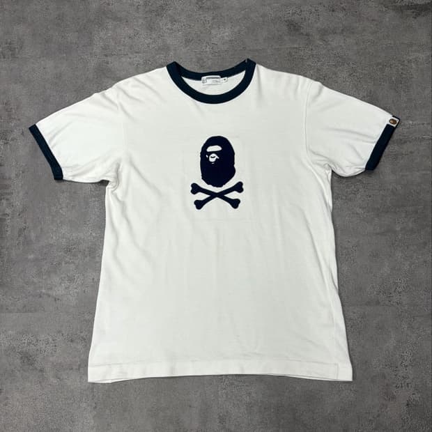 90s 베이프 BAPE 스컬 크로스본 No.8 링거 반팔 티셔츠