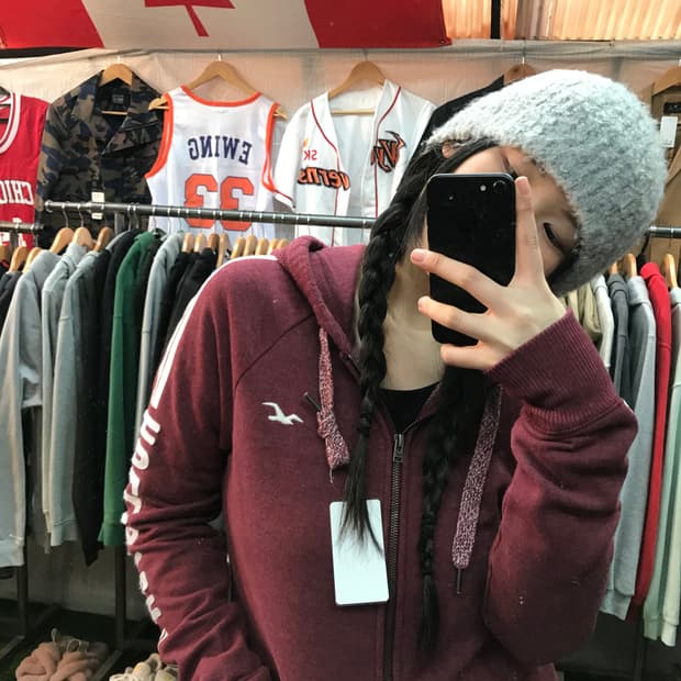 홀리스터 버건디 빈티지 후드집업