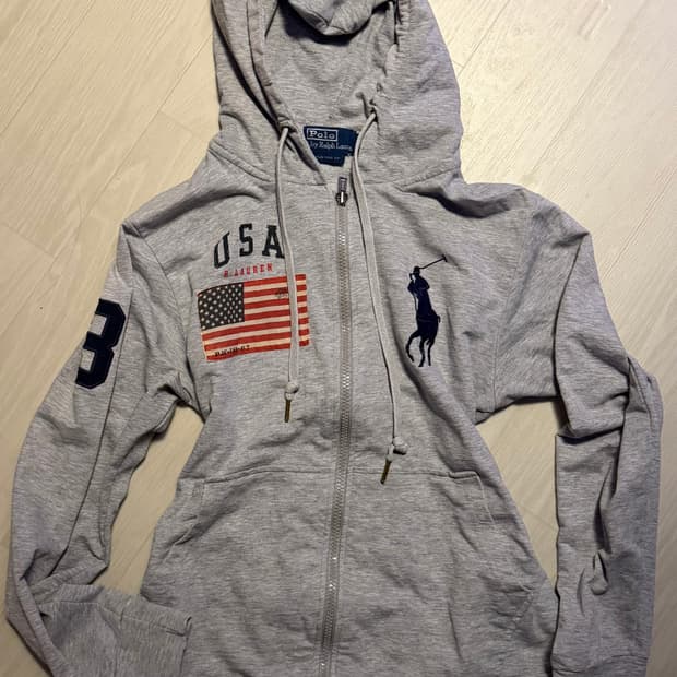 폴로 랄프로렌 빅포니 성조기 그레이 후드집업 m