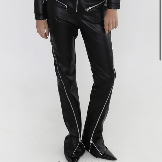 배드블러드 집 업 레더바지 지퍼 부츠컷 팬츠