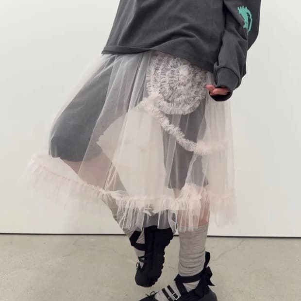 타입서비스 Mesh Layered Ruffle Skirt [Pink] 
